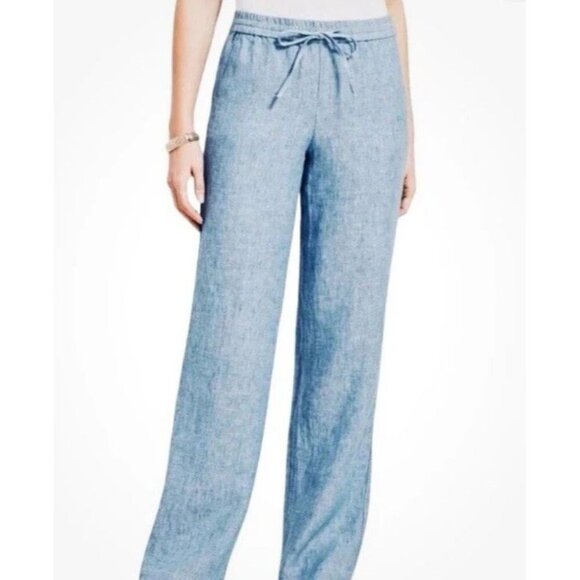 Talbots 100% Linen Light Blue Drawstring Pants Size 12 32x29 - Picture 1 of 5